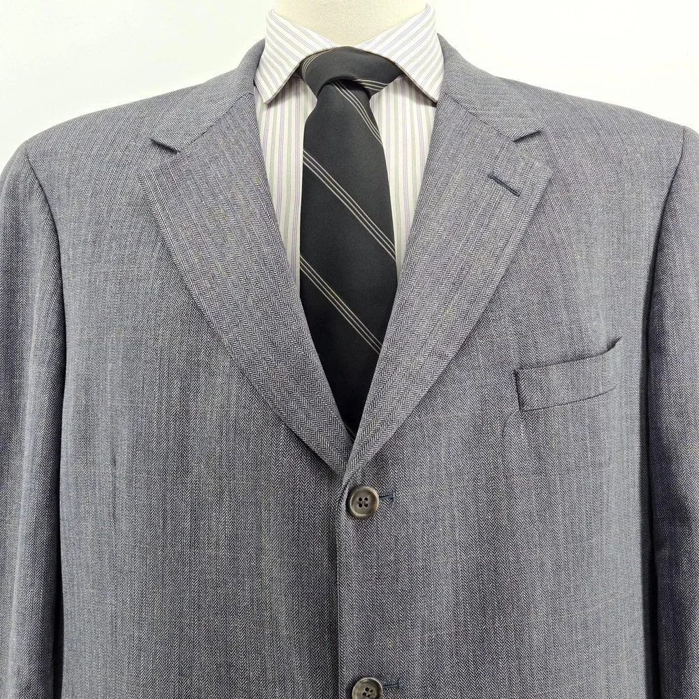 Brooks Brothers Suit Jacket Mens 44 Gray Herringbone Tweed 3 Button USA